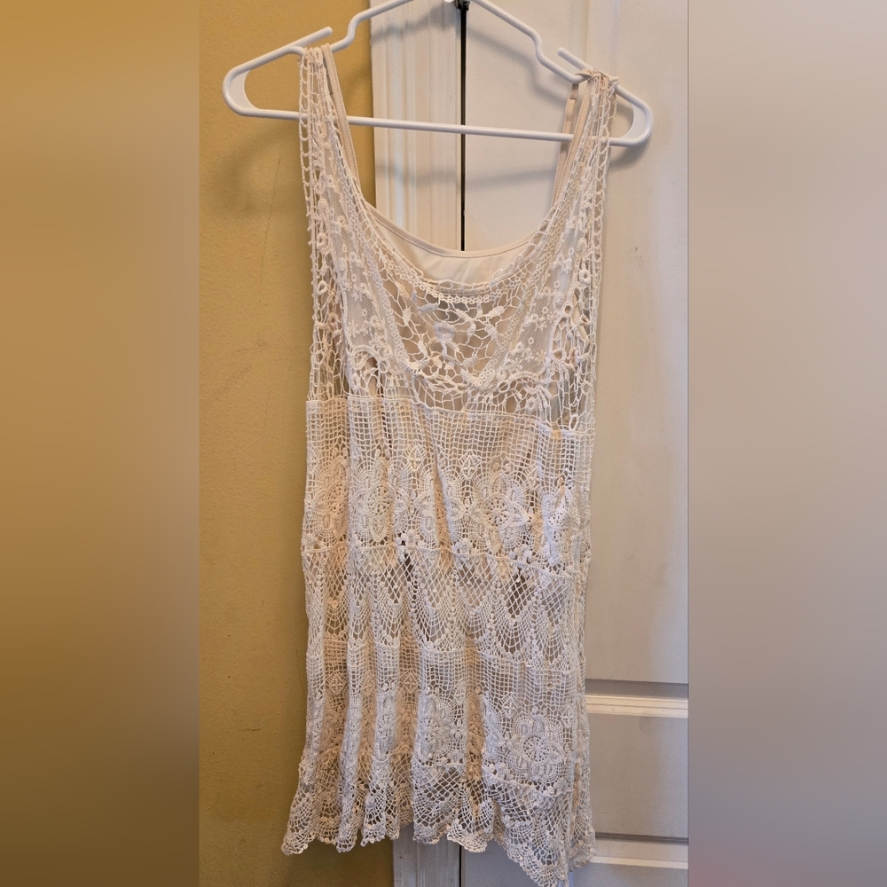 Wet Seal Cream Crotchet Fully Lined Dress Scoop Neck Sleeveless Y2K Festival